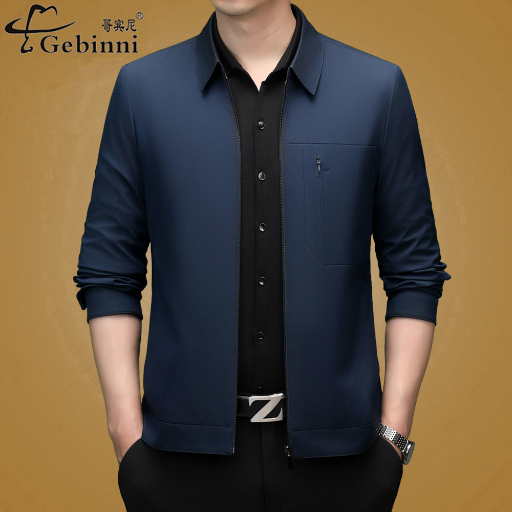 2026春装男士翻领爸爸装夹克商务休闲深蓝色拉链极简风行政外套潮