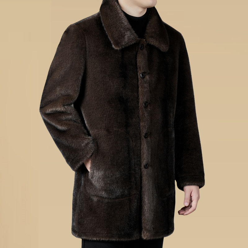 冬季海宁仿水貂绒中长款大衣