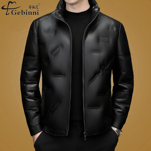 绵羊皮海宁真皮衣高端男中年羽绒服内胆立领短款休闲爸爸装外套潮