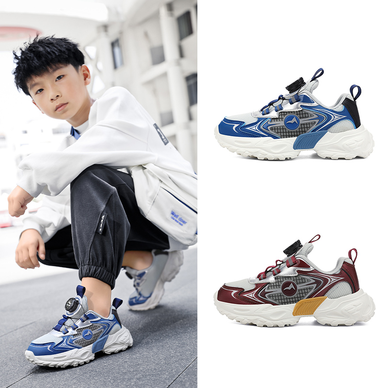 阿童木男童春秋季2025新款网面透气软底跑步鞋轻便动鞋旋转纽扣