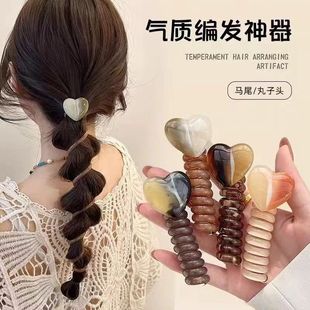 气质泡泡辫编发头绳女蝴蝶结直条电话线发圈扎高马尾发绳皮筋神器