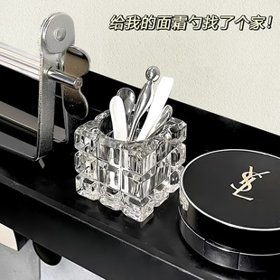 面膜勺子固定器面霜挖取勺柜桌面玻璃镜化妆护肤眼霜挑棒刷收纳盒