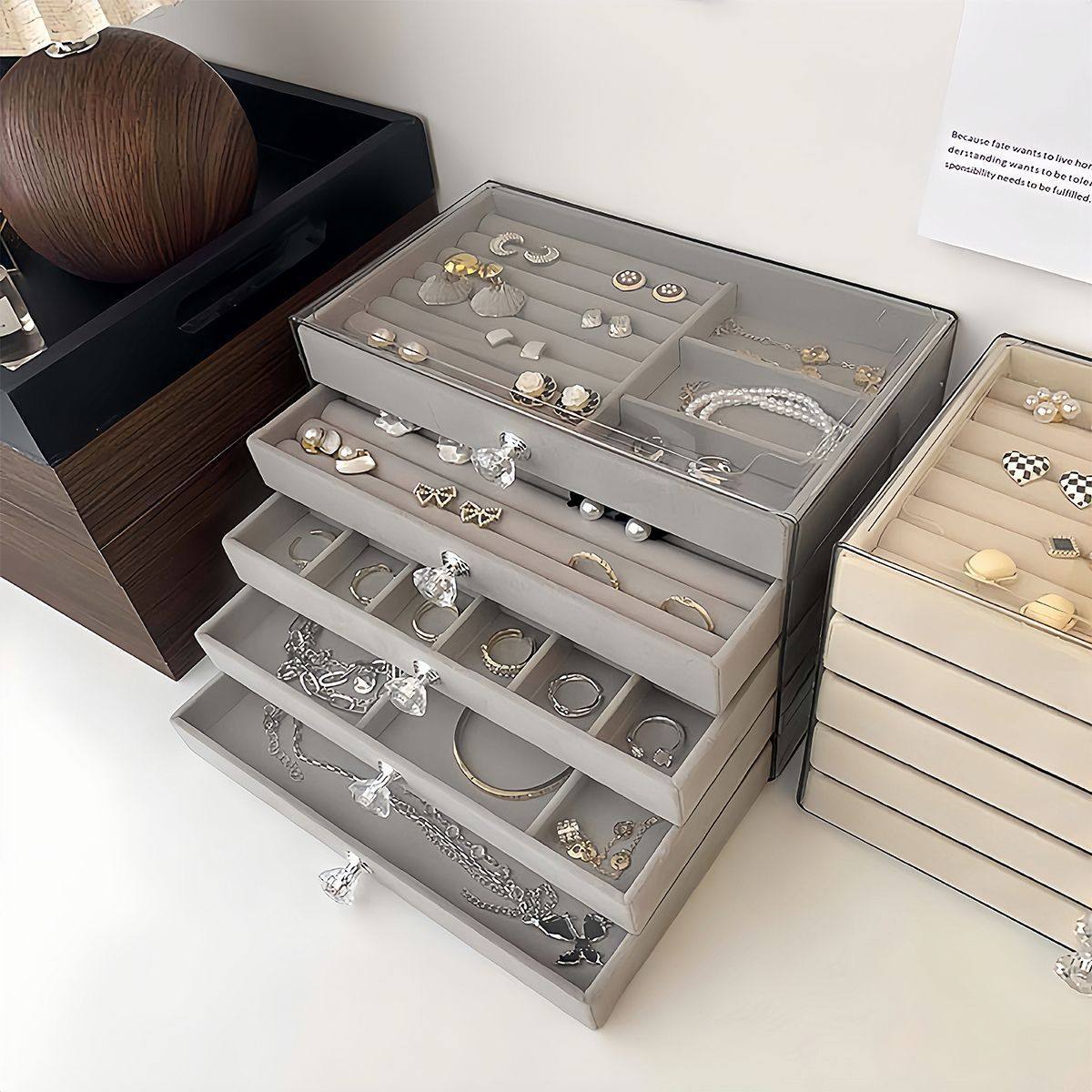 首饰收纳盒防氧化耳环耳钉项链绒布亚克力高档精致饰品盒子神器