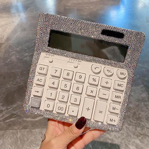 办公个性镶钻白色大号老板娘计算器大屏幕大按键女性轻奢用品