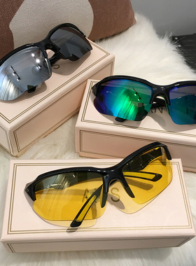 飞行员墨镜男女半框黄色骑行