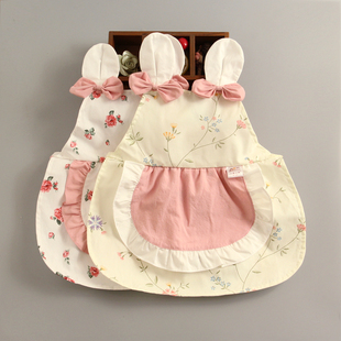 小兔子耳朵宝宝罩衣复古无袖 纯棉儿童反穿衣防水防油婴幼儿吃饭衣