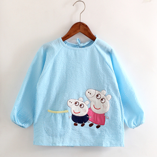 春秋宝宝罩衣反穿衣儿童防污倒褂围裙纯棉泡泡纱好洗系带小孩围兜