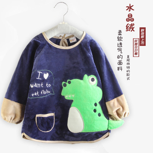 春秋冬宝宝罩衣水晶绒防水反穿衣