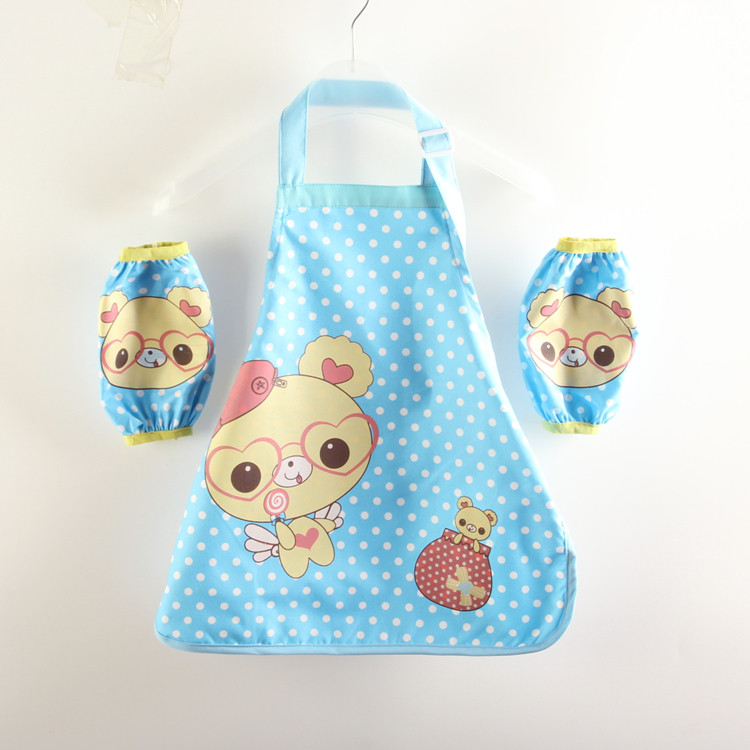 夏秋季新款儿童围裙系带防水大围兜宝宝围兜卡通饭兜韩版加长画画