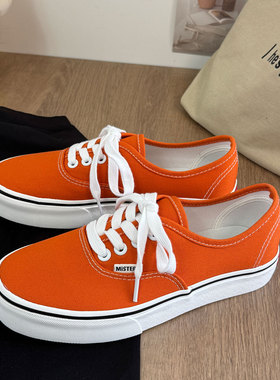 橙色低帮时尚潮流港风休闲平底系带经典复古青春小众款百搭帆布鞋