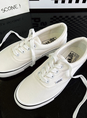 白色低帮时尚潮流韩版百搭男女同款情侣款港风新款休闲透气帆布鞋