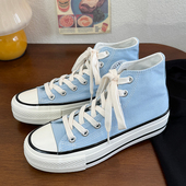 复古帆布鞋 百搭学院系带港风休闲款 青春潮流韩版 浅兰厚底增高时尚