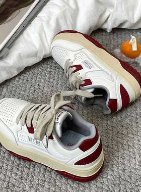 米红色低帮小众韩版百搭学院系带港风增高时尚青春潮流休闲款板鞋