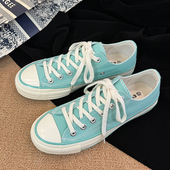 帆布鞋 清水蓝低帮时尚 青春潮流百搭休闲平底透气港风学院复古新款