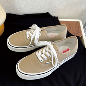 百搭学院系带休闲帆布鞋 青春潮流韩版 情侣时尚 奶茶色低帮男女同款
