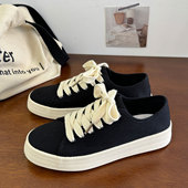 港风潮流百搭韩版 学院平底时尚 青春小众休闲款 黑色低帮男款 帆布鞋