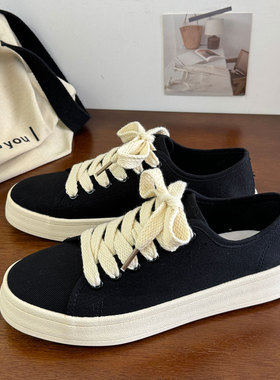 黑色低帮男款港风潮流百搭韩版学院平底时尚青春小众休闲款帆布鞋