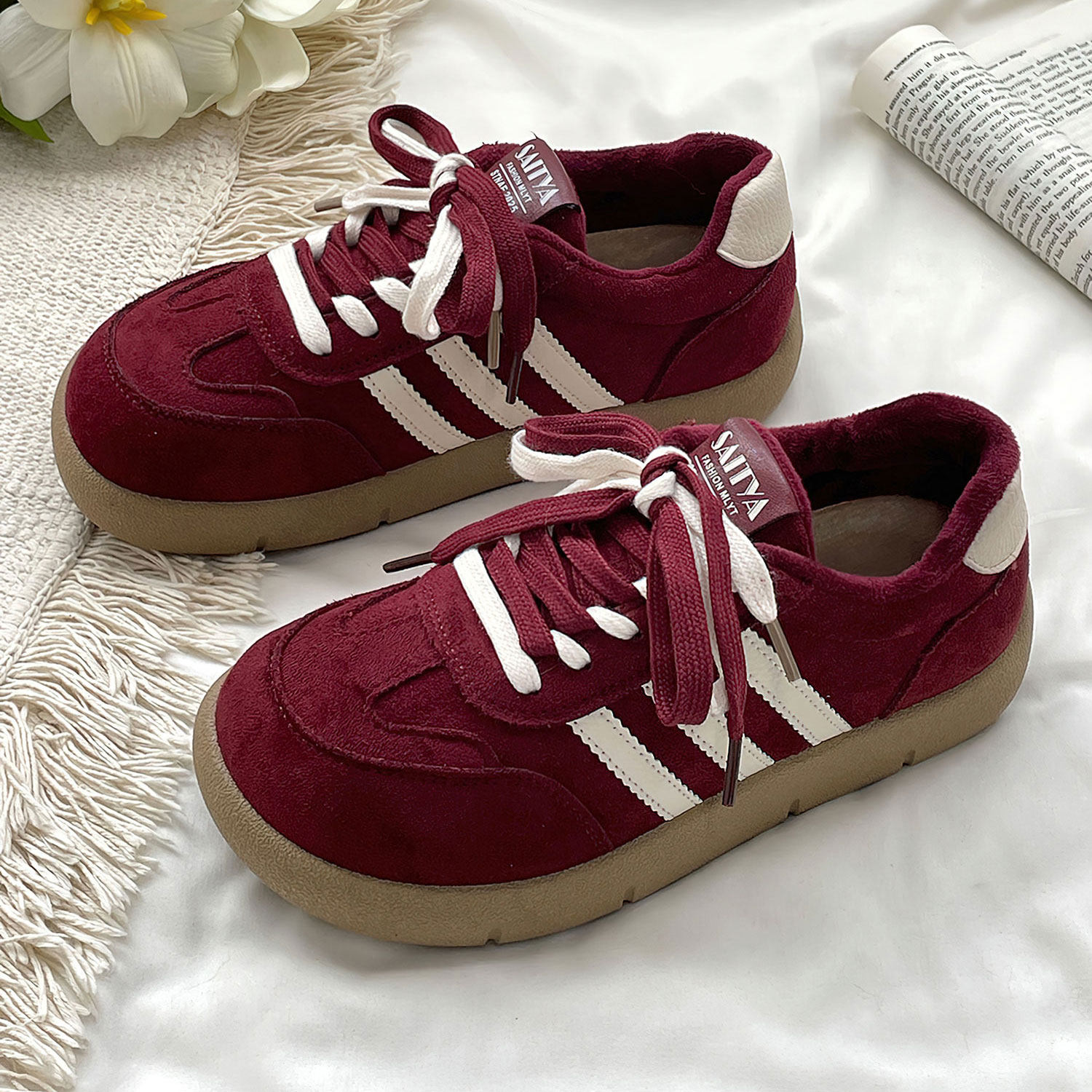 驼色低帮时尚青春加绒保暖系带潮流港风新款韩版复古小众休闲板鞋,女鞋,休闲板鞋,淘宝优惠券,粉丝福利购,淘宝优惠卷