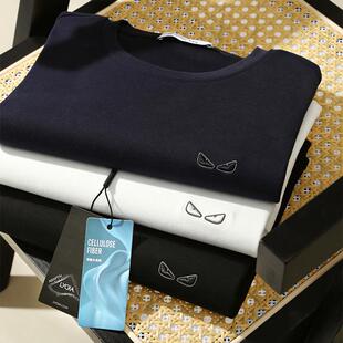 2025新款恶魔眼刺绣男士舒适300G克重磅水铜氨柔棉长袖T恤打底衫