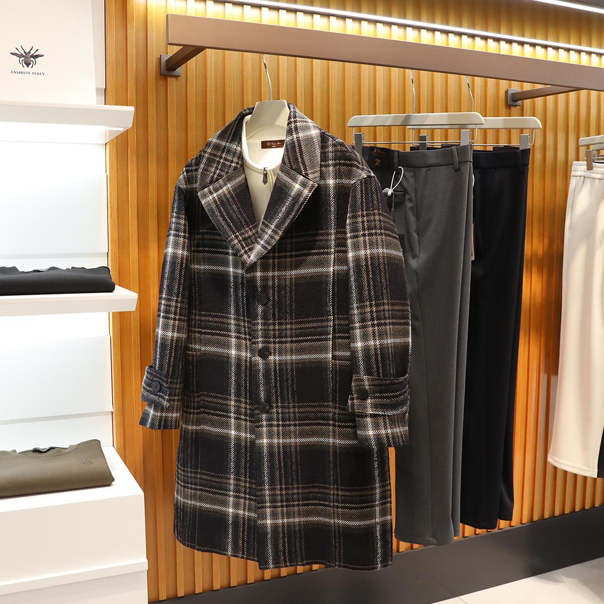 千鸟格中长款羊毛风衣外套冬季