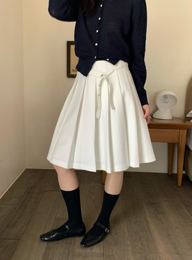 KITTIN韩系高腰通勤气质休闲宽松显瘦压褶A字半身裙女春(配腰带)