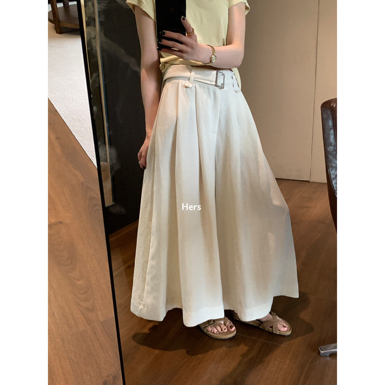Hers阔腿裤高腰阔腿九分休闲裤女