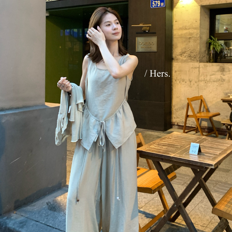 Hers-夏上新气质姐系两件套绑带小衫+休闲裤套装(配腰绳)80707
