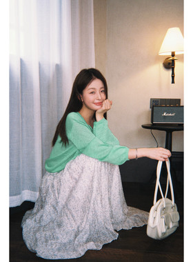 KITTIN韩版甜美风遮肉显瘦甜美休闲宽松型花料压皱A型半身裙女装