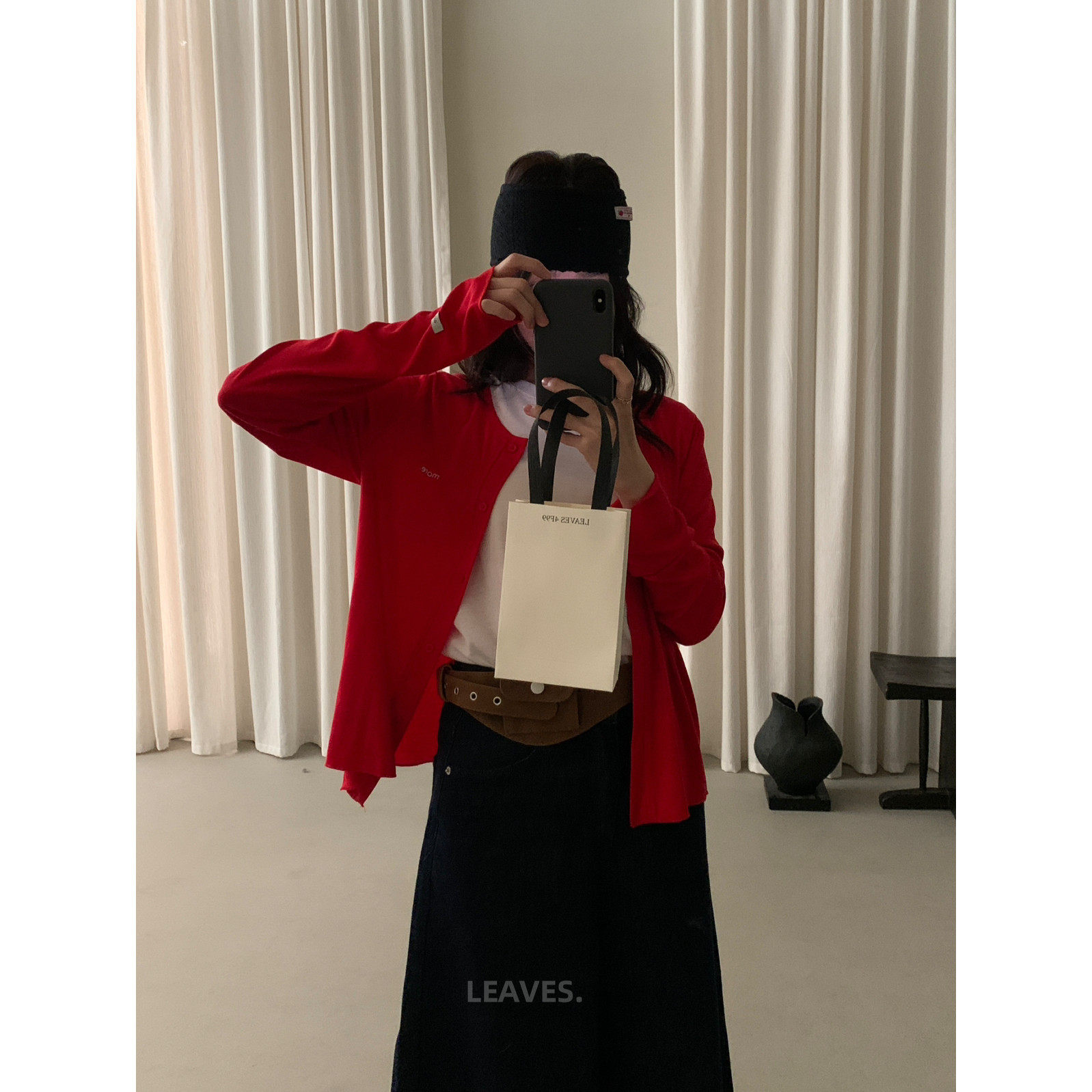 LEAVES叶子家韩系慵懒风宽松针织开衫+纯色内搭短袖T恤两件套装女