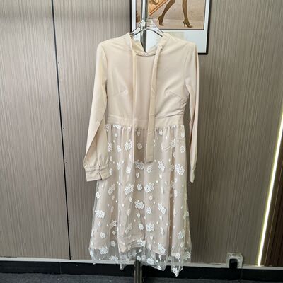 1721撤柜AL法式拼接秋季新款连衣裙长袖清新收腰森系网纱显瘦