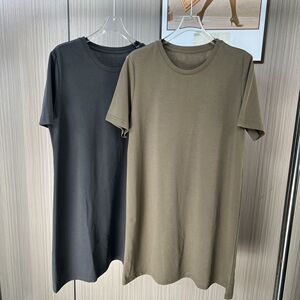 1286品牌撤柜xxq夏季新款纯色弹力棉短袖圆领连衣裙女