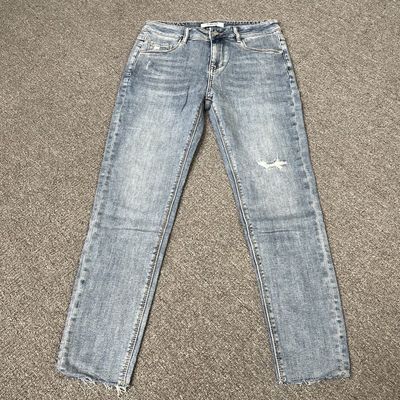 2273撤柜高腰新款破洞弹力修身牛仔裤显瘦九分小脚