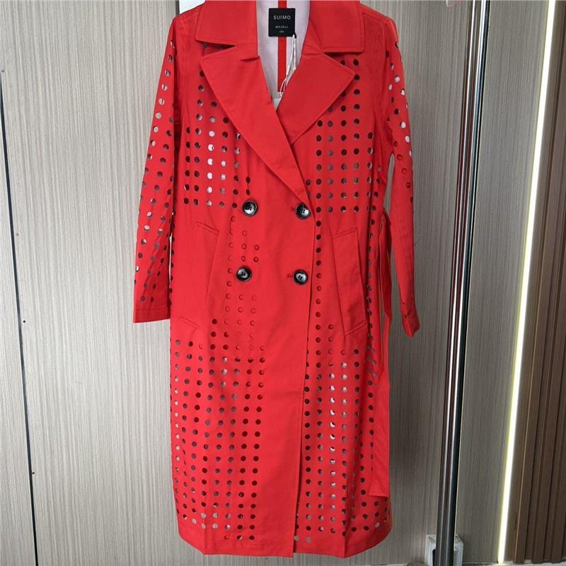 5611欧货熙家品牌撤柜女装春秋新款时尚气质镂空双排扣风衣外套