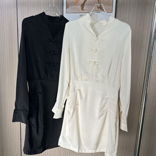 4046品牌撤柜春夏款旗袍扣中式提花国风连衣裙抽褶显瘦裙子