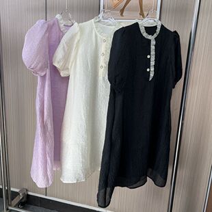 9653撤柜南油货夏季时尚女装气质简约宽松连衣裙圆领短袖新款裙子