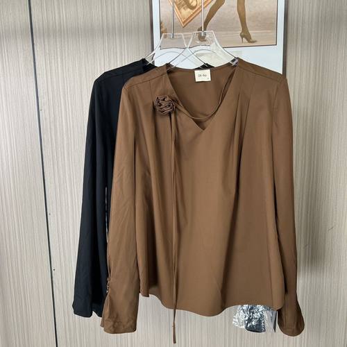 7000撤柜DS通勤立体新款花朵长袖衬衫春秋设计宽松法式上衣