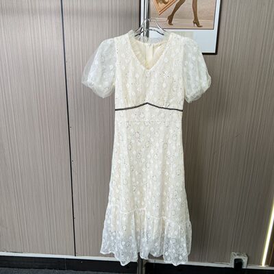 1001撤柜AL新款方领女装亮片夏季法式蕾丝连衣裙气质温柔裙子