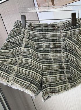 11002撤柜ATU夏季新款高腰香风时尚格子短裤休闲裤