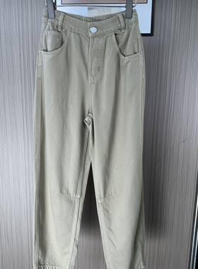 3008撤柜剪哈伦宽松高腰直筒牛仔裤女卡其色显瘦老爹裤子百搭休闲