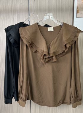 8003撤柜DS法式2025秋季新款衬衫时尚气质荷叶设计宽松长袖上衣