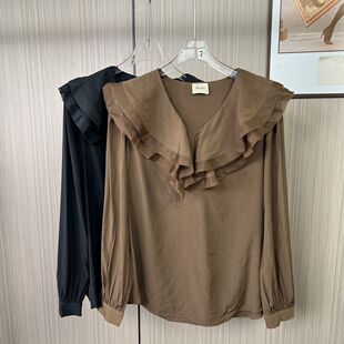 8003撤柜DS法式2025秋季新款衬衫时尚气质荷叶设计宽松长袖上衣