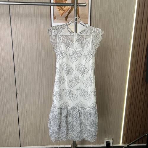 1164撤柜ft新款蕾丝网纱短袖夏季通勤连衣裙宽松气质长裙仙女