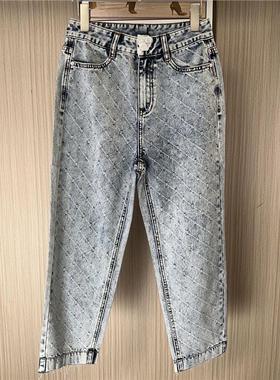 9003品牌撤柜女装ATU磨破菱格做旧款水洗牛仔裤夏季薄款直筒裤