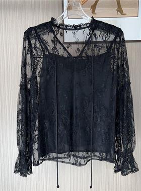 9031撤柜ATU时尚新款镂空蕾丝罩衫长袖宽松洋气上衣