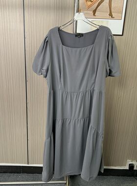 1165撤柜cg大码女装长裙收腰灰色小个子连衣裙气质夏季新款裙子