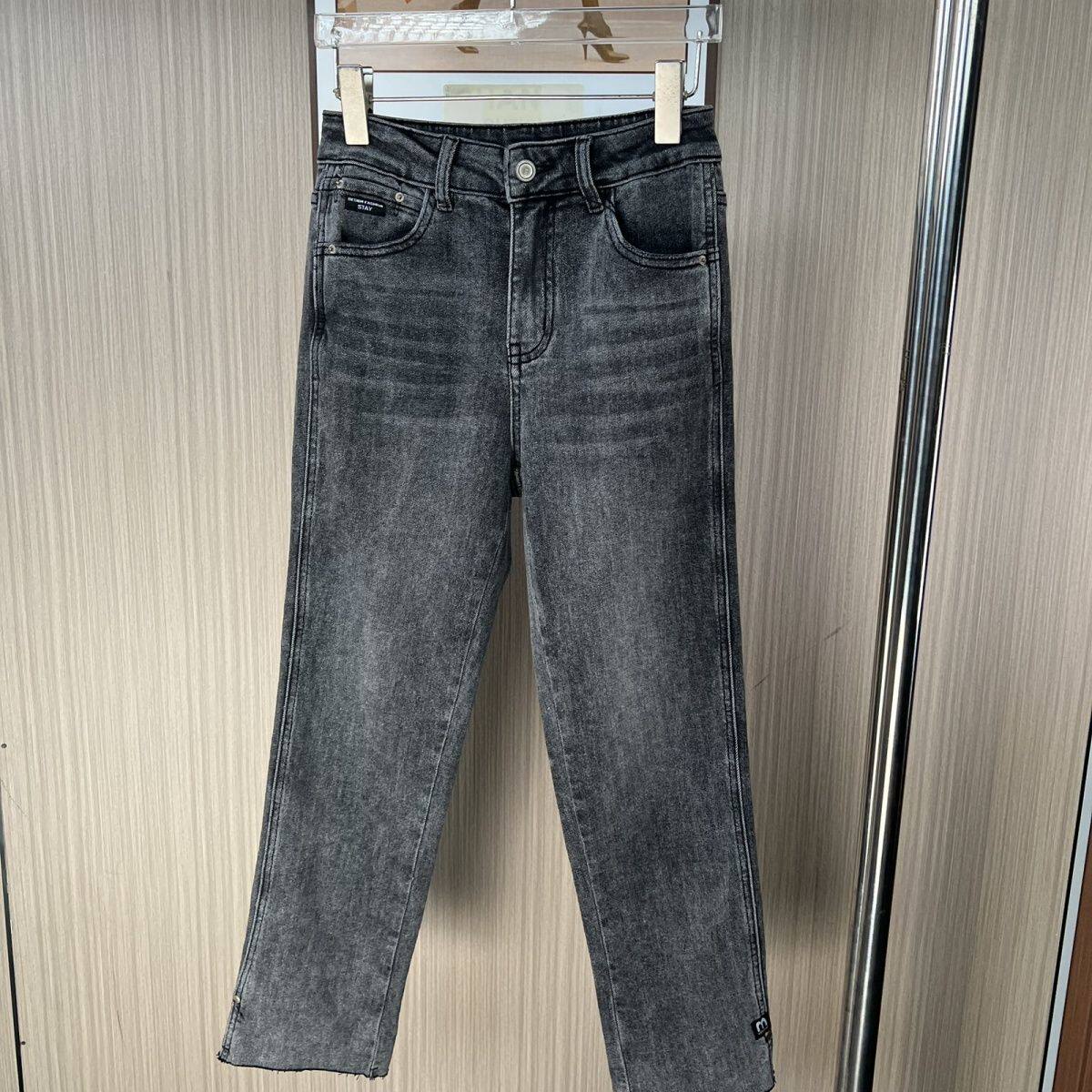 2059撤柜剪直筒新款烟管牛仔裤高腰显瘦九分修身弹力开叉铅笔裤子图片