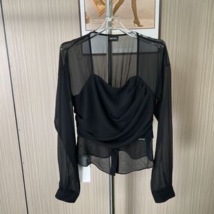 2015撤柜DS衬衫 宽松防晒纯欲高级黑空上衣 显瘦长袖