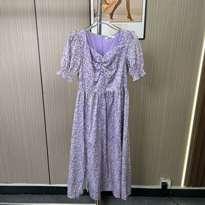 3022撤柜AL法式复古碎花连衣裙女夏气质新款桔梗泡泡裙子