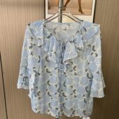 新款 时尚 雪纺衫 衬衫 2066撤柜cg大码 韩版 碎花短袖 夏季 设计上衣