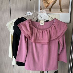 6006撤柜DS长袖法式圆领T恤新款设计感小众独特打底黑色上衣